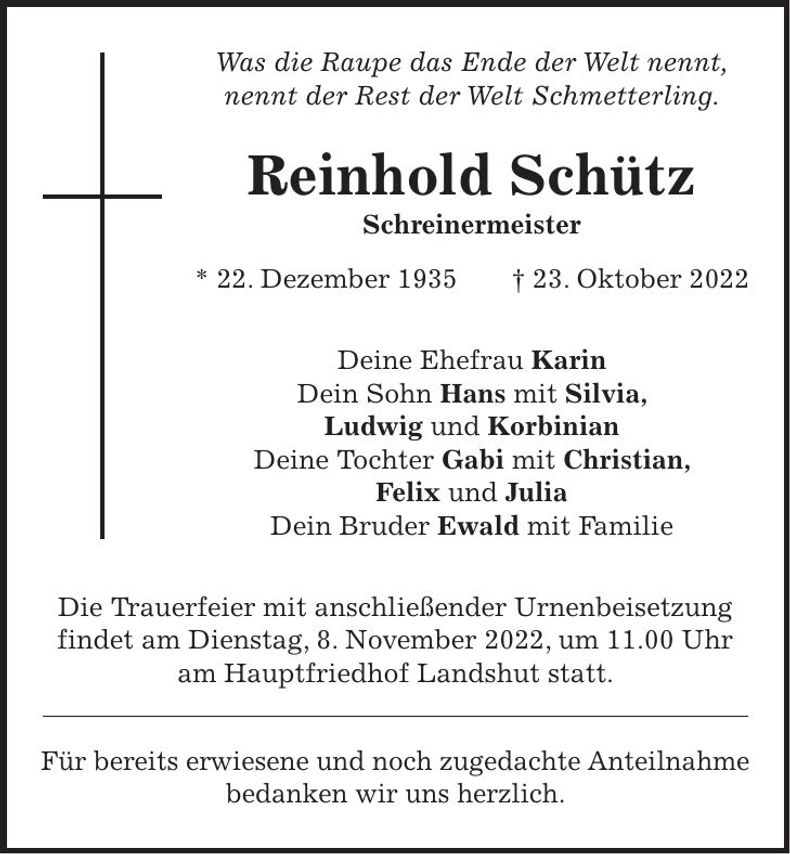 Traueranzeige Reinhold Schütz