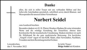 Traueranzeige Norbert Seidel