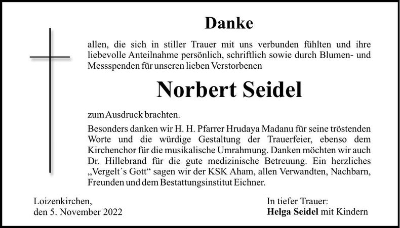 Traueranzeige Norbert Seidel