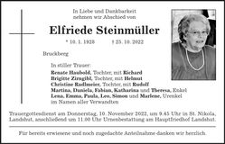 Traueranzeige Elfriede Steinmüller