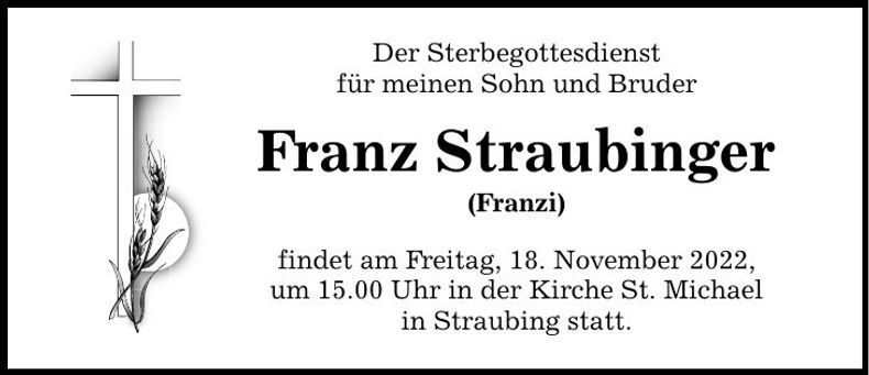 Traueranzeige Franz Straubinger