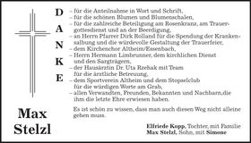 Traueranzeige Maximilian Stelzl