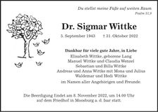 Traueranzeige Sigmar Wittke