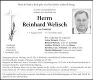 Traueranzeige Reinhard Welisch