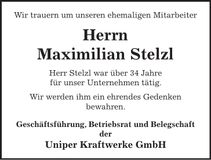 Traueranzeige Maximilian Stelzl