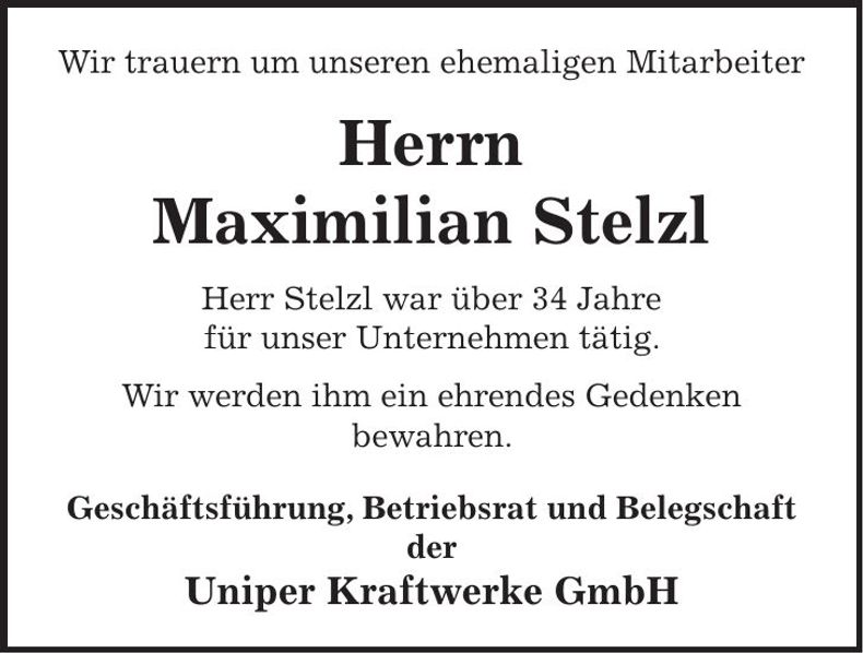 Traueranzeige Maximilian Stelzl