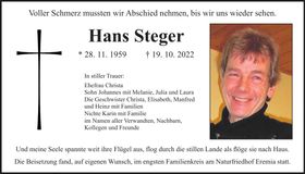 Traueranzeige Hans Steger