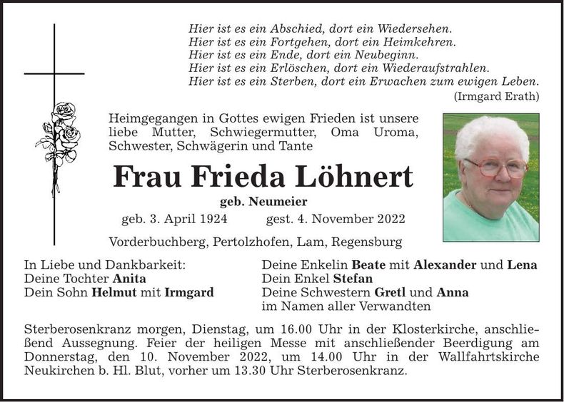 Traueranzeige Frieda Löhnert