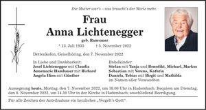 Traueranzeige Anna Lichtenegger