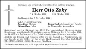 Traueranzeige Otto Zaby
