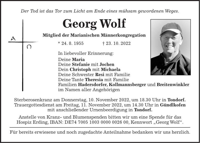 Traueranzeige Georg Wolf