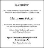 Traueranzeige Hermann Setzer
