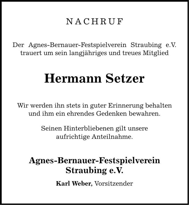 Traueranzeige Hermann Setzer
