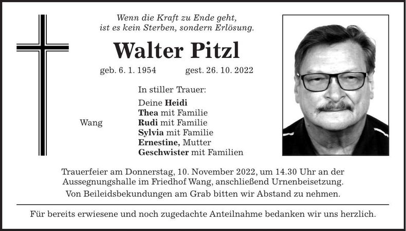 Traueranzeige Walter Pitzl