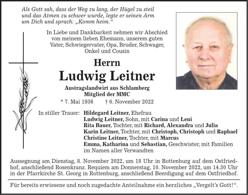 Traueranzeige Ludwig Leitner