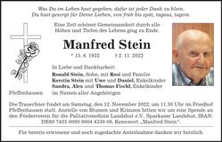 Traueranzeige Manfred Stein