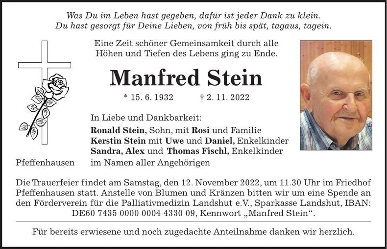 Traueranzeige Manfred Stein