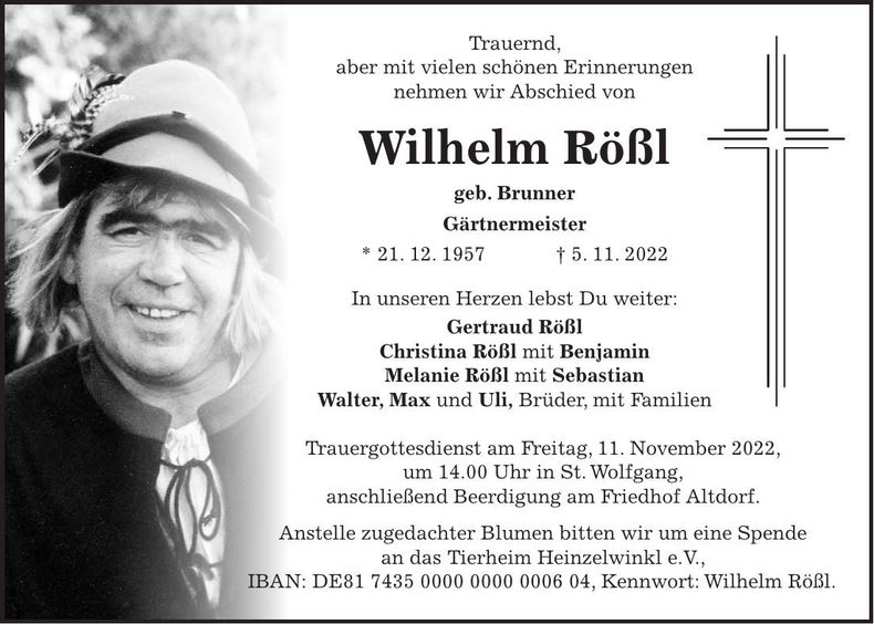 Traueranzeige Wilhelm Rößl