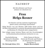 Traueranzeige Helga Rosner
