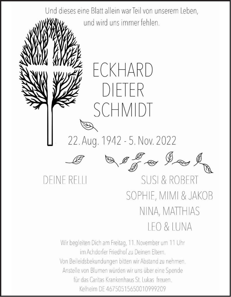Traueranzeige Eckhard Dieter Schmidt