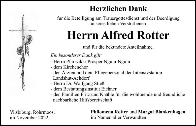 Traueranzeige Alfred Rotter