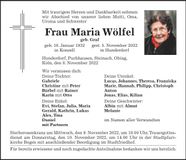 Traueranzeige Wölfel Maria