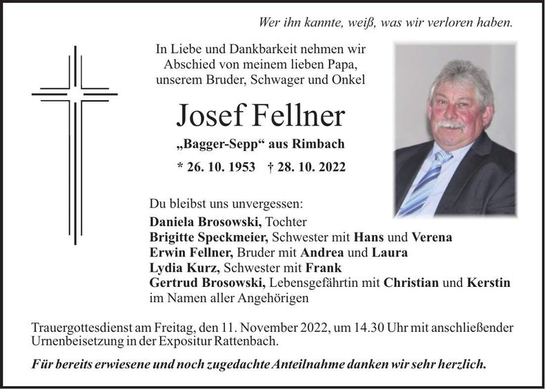 Traueranzeige Josef Fellner