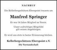 Traueranzeige Manfred Springer