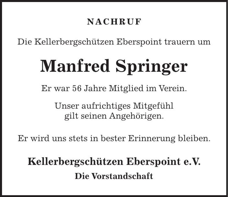 Traueranzeige Manfred Springer