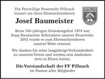 Traueranzeige Joesf Baumeister