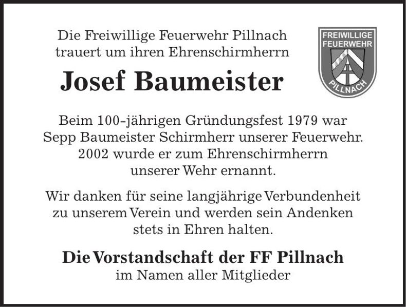 Traueranzeige Joesf Baumeister