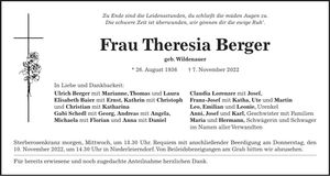 Traueranzeige Theresia Berger