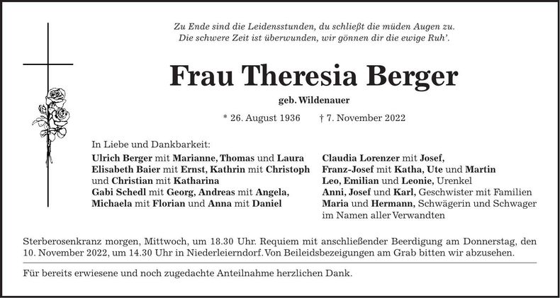Traueranzeige Theresia Berger