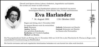 Traueranzeige Eva Harlander