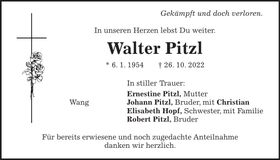 Traueranzeige Walter Pitzl
