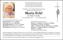 Traueranzeige Maria Eckl