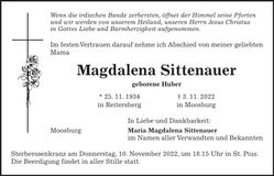 Traueranzeige Magdalena Sittenauer