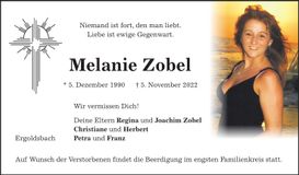 Traueranzeige Melanie Zobel