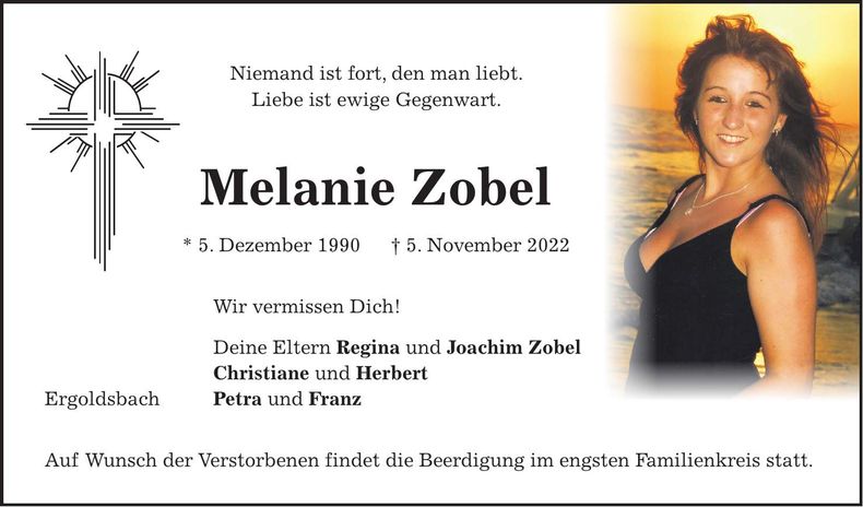 Traueranzeige Melanie Zobel