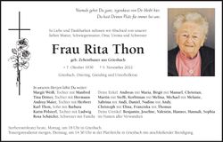 Traueranzeige Rita Thon