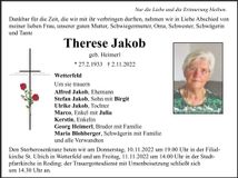 Traueranzeige Therese Jakob