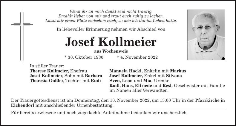 Traueranzeige Josef Kollmeier