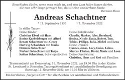 Traueranzeige Andreas Schachtner
