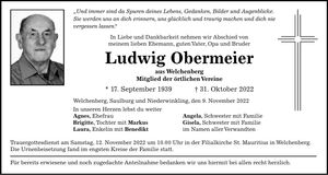 Traueranzeige Ludwig Obermeier