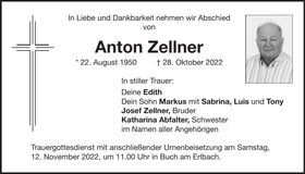 Traueranzeige Anton Zellner