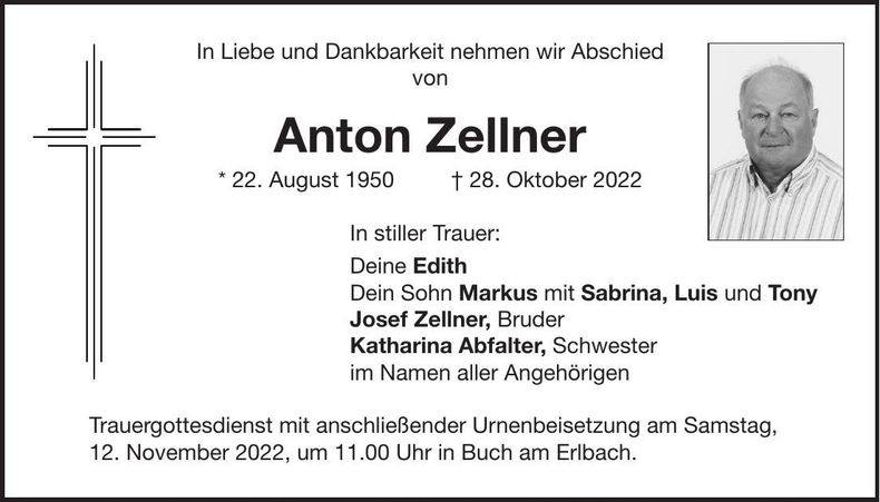 Traueranzeige Anton Zellner