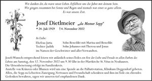 Traueranzeige Josef Dietlmeier