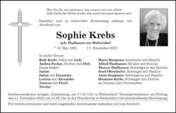Traueranzeige Sophie Krebs