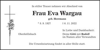 Traueranzeige Eva Wargau
