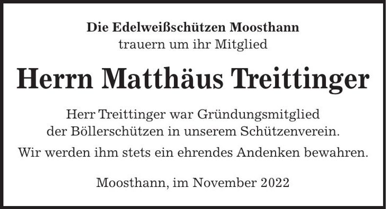 Traueranzeige Matthäus Treittinger